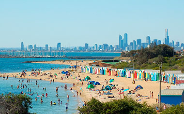 Melbourne beach and skyline, Australia